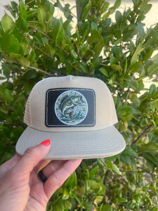 Tan Bass Fishing Patch Snap Back Hat