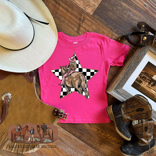 Checkered Star Cowgirl T-Shirt