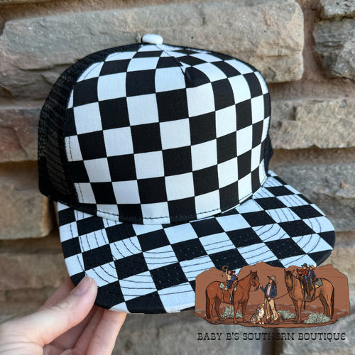 Black Checkered Snap Back Hat