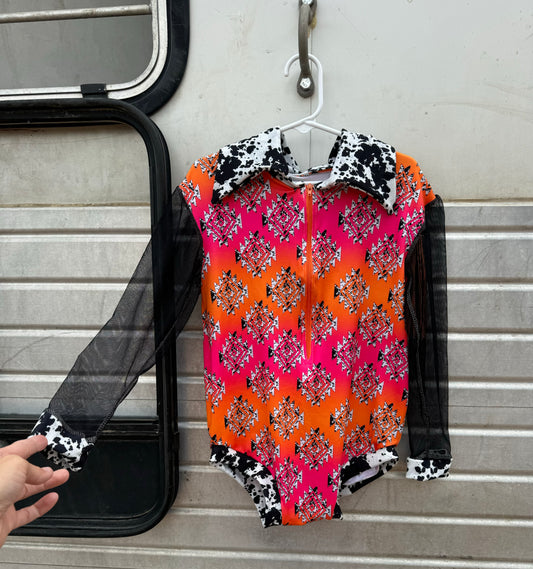 Custom Cow Print Mesh Fringe Rodeo Shirt