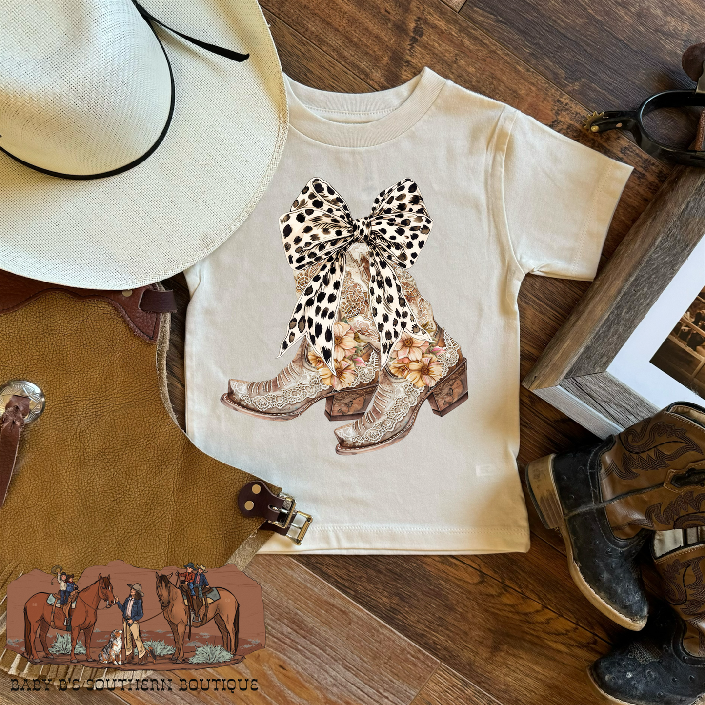 Cream Floral Boots T-Shirt