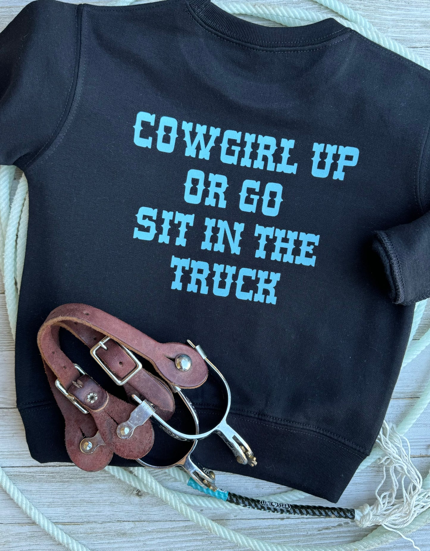 Black & Turquoise Boots Cowgirl Up Front & Back Crewneck