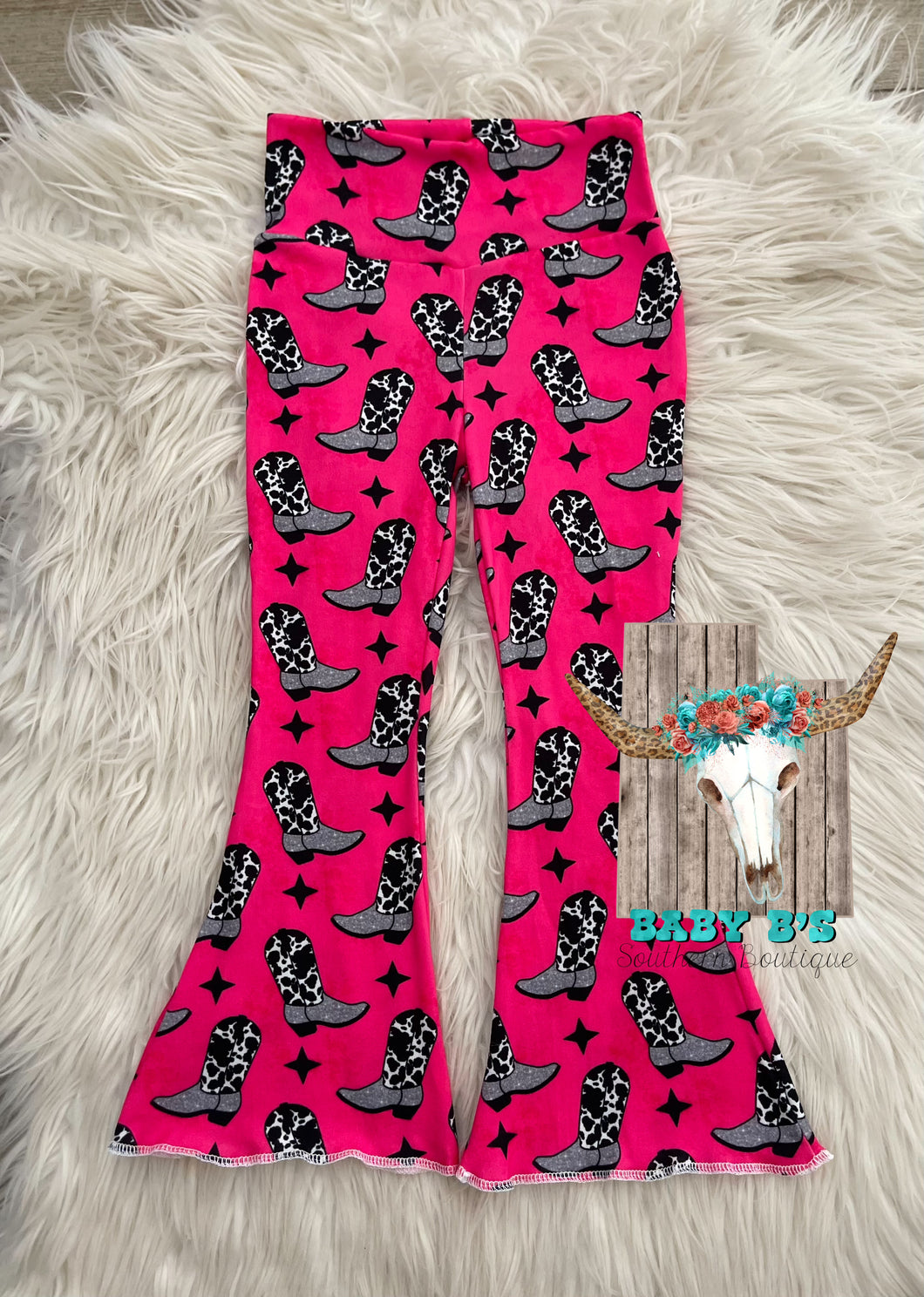 RTS Pink Cow Print Boot Flares