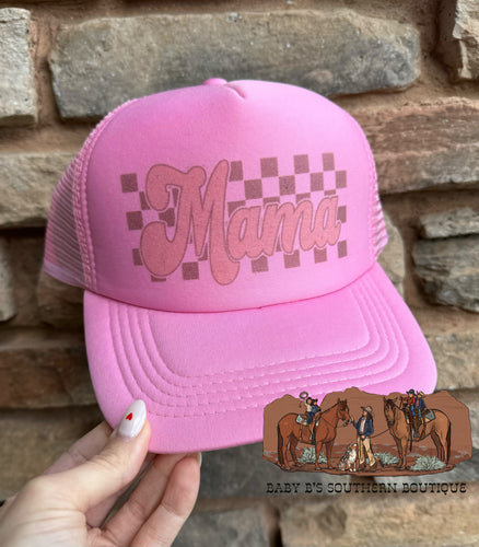 Brown Checkered Mama Adult Trucker Hat