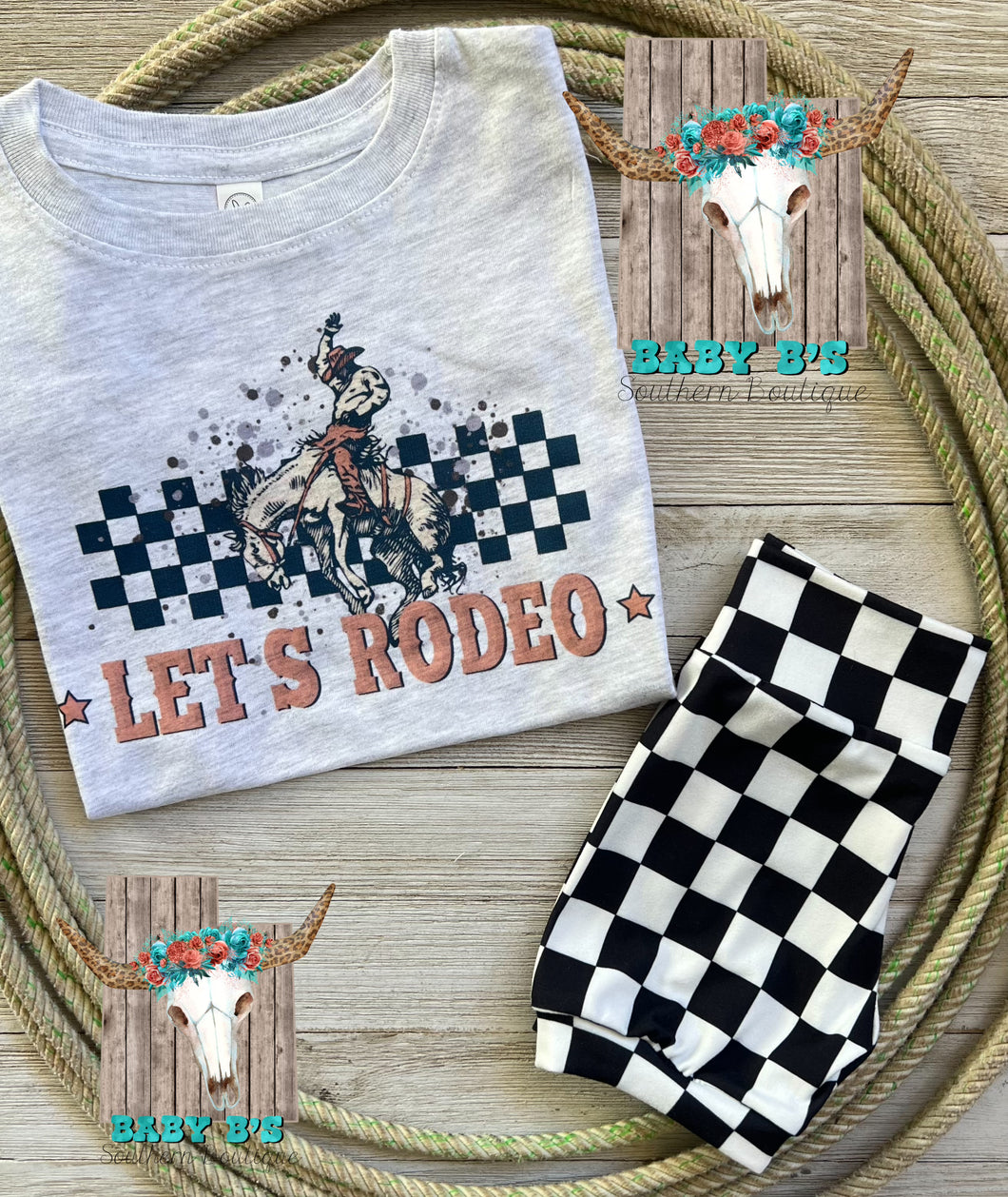 Checkered Let’s Rodeo T-Shirt