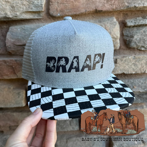 Braap! Checkered Brim Snap Back Hat