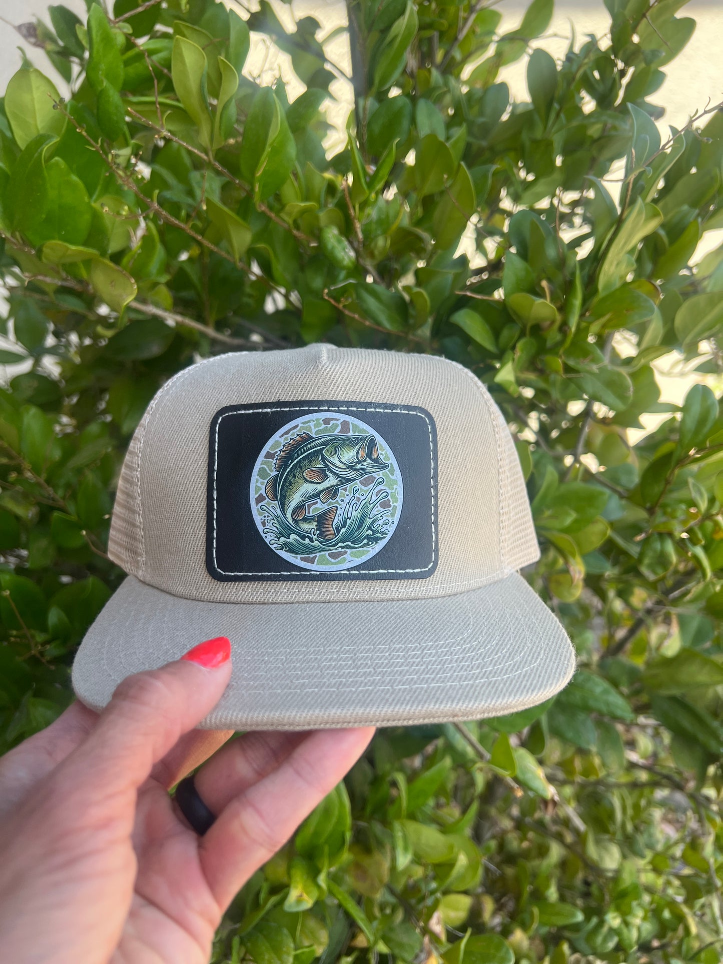 Tan Bass Fishing Patch Snap Back Hat