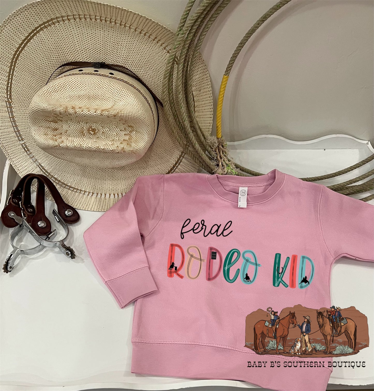 Girls Feral Rodeo Kid Pink Crewneck