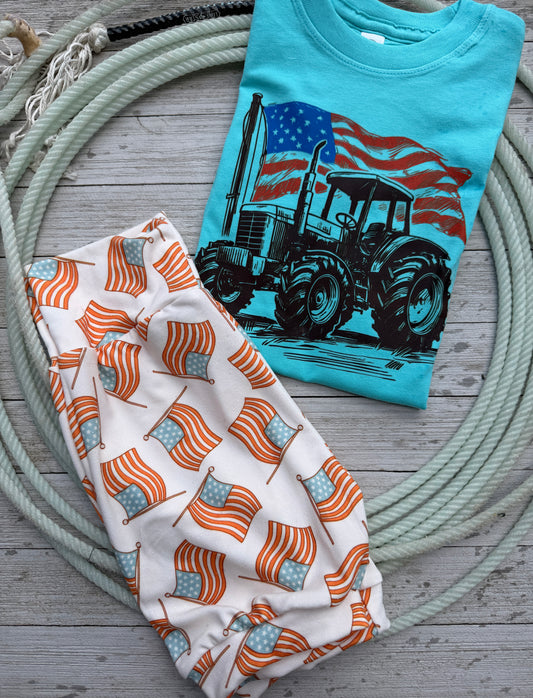 3T Patriotic tractor Shorts Set