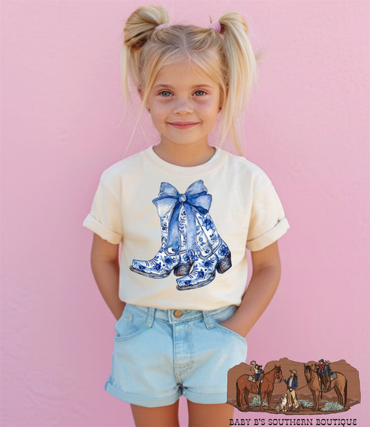 Blue Floral Cowgirl Boots T-Shirt