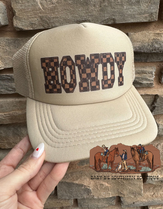 Brown Checkered Howdy Adult Trucker Hat