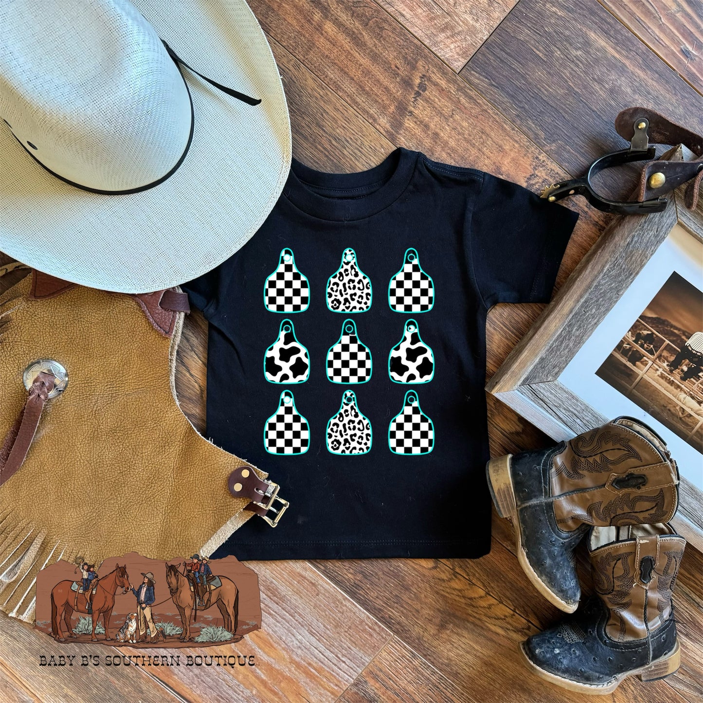 Black & Turquoise Cattle Tag T-Shirt