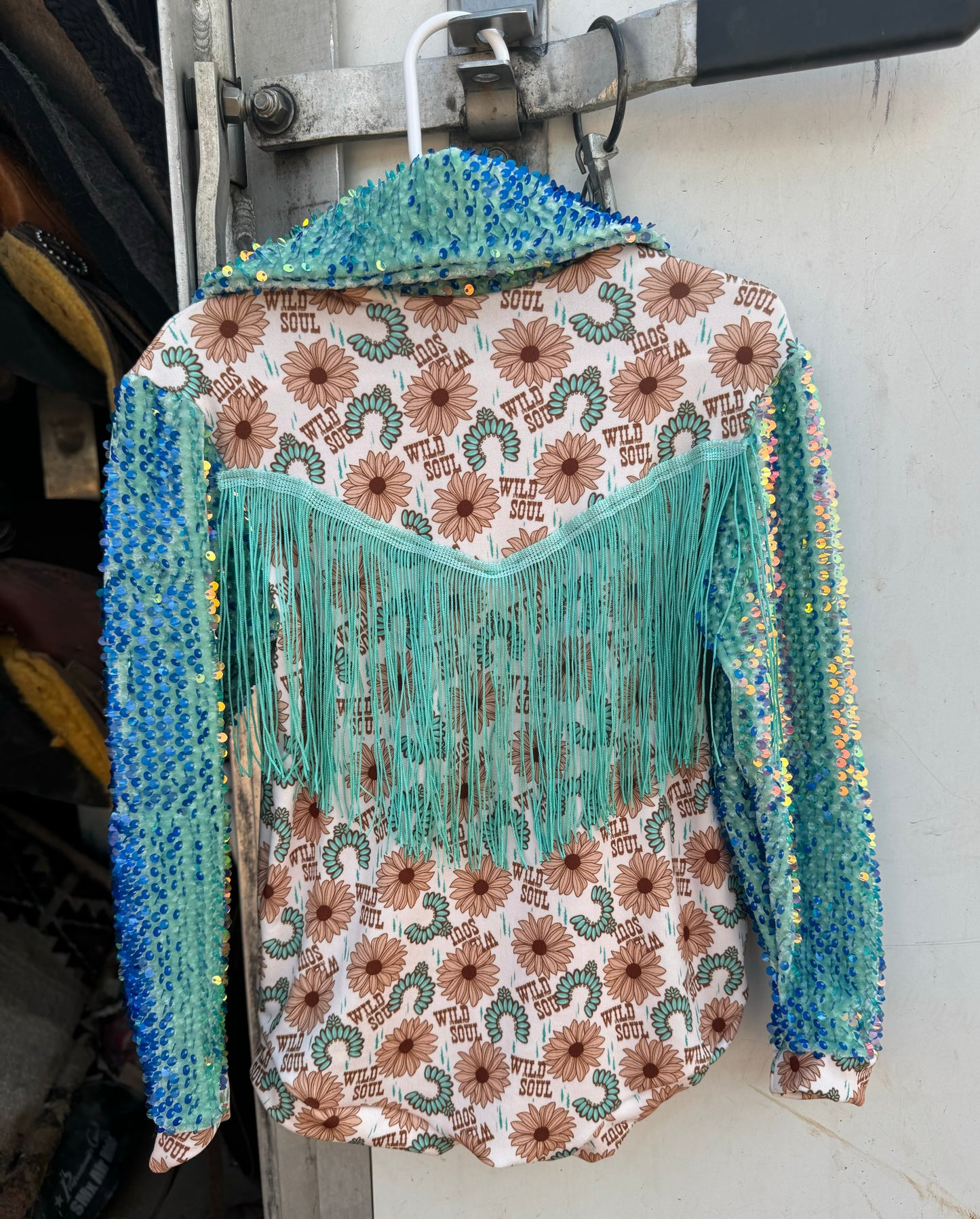 Custom Turquoise Wild Soul Fringe Rodeo Shirt