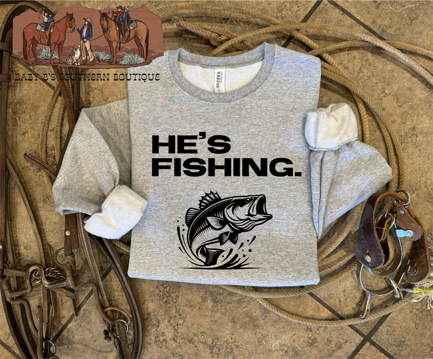 He’s Fishing. Crewneck