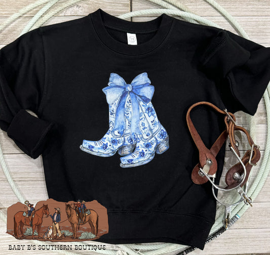 Blue Floral Boots Crewneck