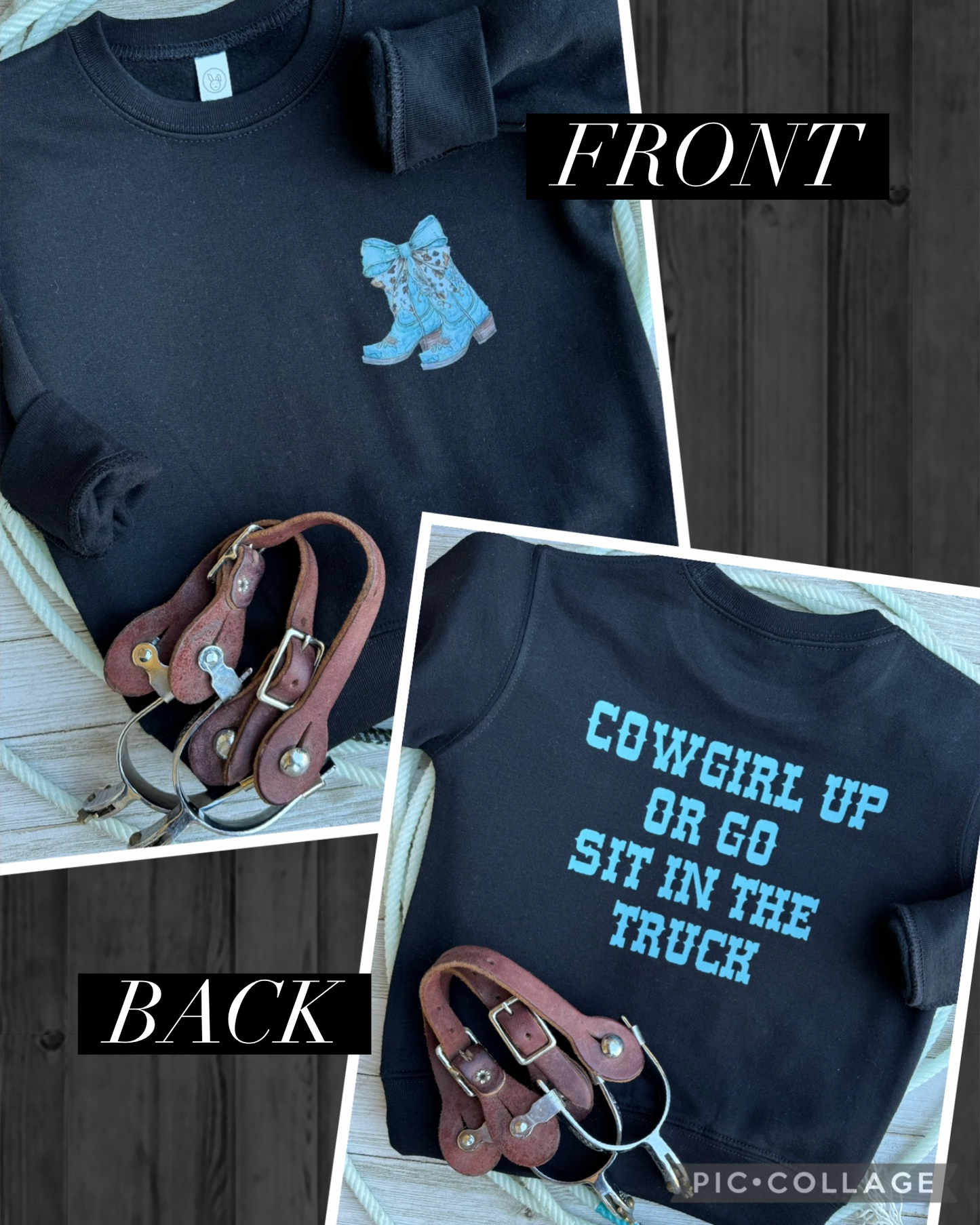 Black & Turquoise Boots Cowgirl Up Front & Back Crewneck