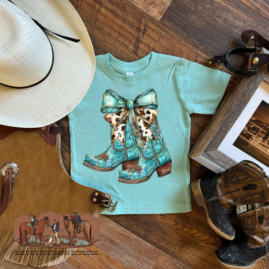 Turquoise Cow Print Boots T-Shirt