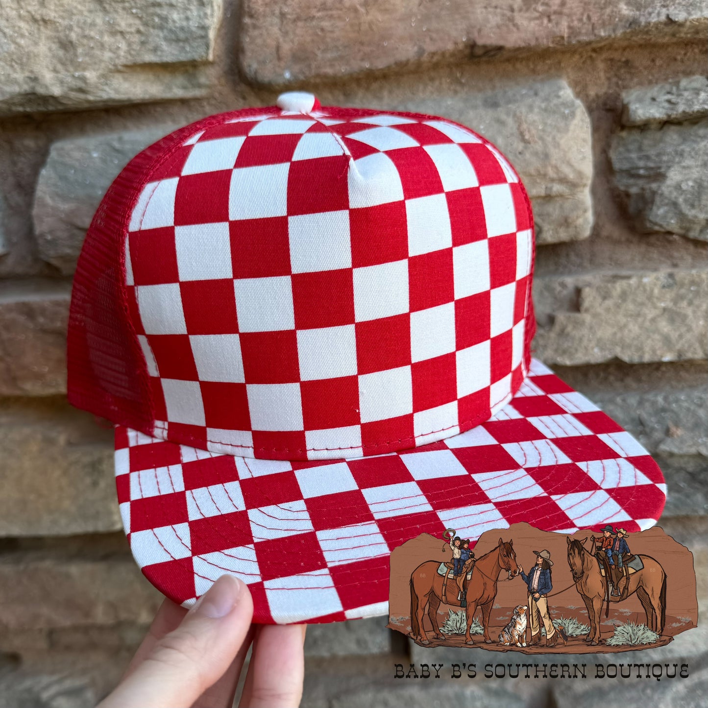 Red Checkered Snap Back Hat