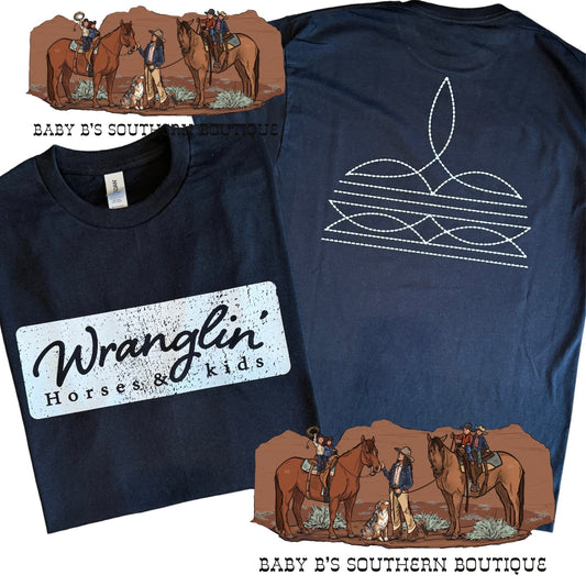 Wranglin Horses & Kids Front & Back T-Shirt