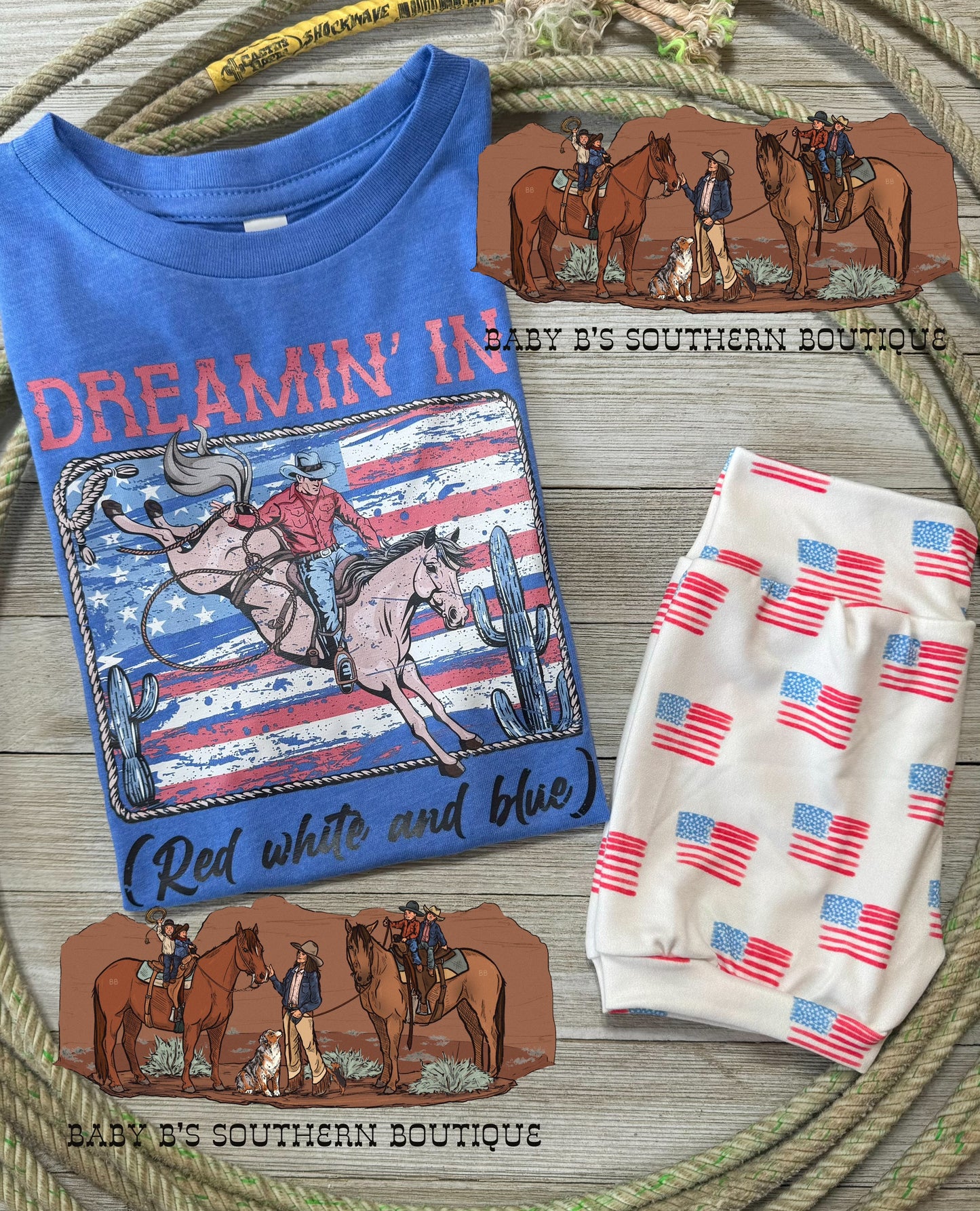 RTS Dreamin in Ted White and Blue T Shirt Size 18-24m