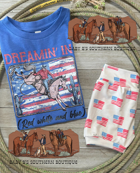 RTS Dreamin in Ted White and Blue T Shirt Size 18-24m